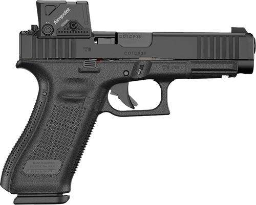 GLOCK 47 M.O.S. G5 9mm, 4.49" Marksman Barrel, nDLC Black, MOS8 Optic Cut, Aimpoint COA, Serrations, Ambi Slide Stop, Flared Well, 10rd