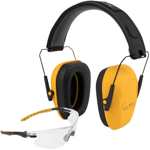 Allen ULTRX Hearing and Eye Combo, Shield Passive Earmuff, NRR 23dB, Yellow, Anti-Fog/Anti-Scratch Shooting Glasses, Clear, ANSI Z58 and CE EN-Rated