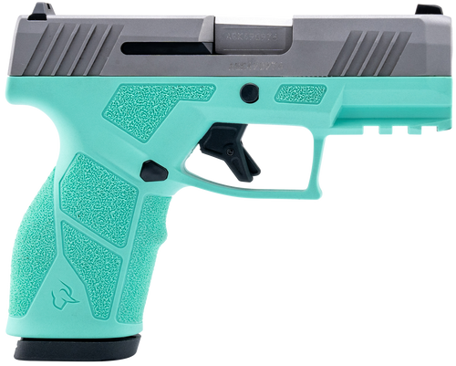 Taurus GX2 9mm, 3.38" Barrel Length, Matte Finish, Cyan and Silver, Manual Safety, White Dot Front Sight with Drift Adjustable Rear Sight, 13rd, 2 mags, 13rd