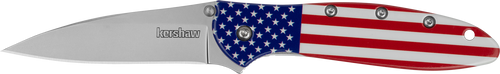 Kershaw Leek, Folding Knife, Assisted Opening, 3" Drop Point Blade, 14C28N Blade, 7" Overall Length, Liner Lock, Bead Blasted Finish, Silver Blade, American Flag Handle