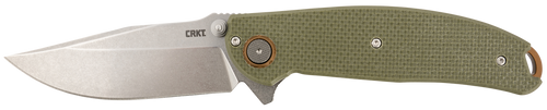 Columbia River Butte, Folding Knife/Assisted Opening, 3.36" Drop Point, D2, Stonewashed Silver, Plain Edge, Olive Drab Green G10 Grips