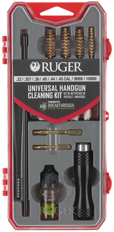 Allen Ruger Universal Handgun Cleaning Kit, For Calibers .22-.45, Red and Gray