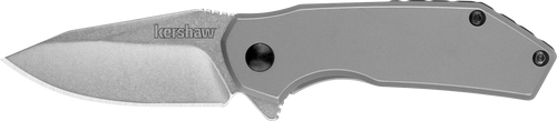 Kershaw Valve EDC 2.25" Folding Drop Point Plain Stonewashed 4Cr14 Blade, Bead Blasted Stainless Steel Handle