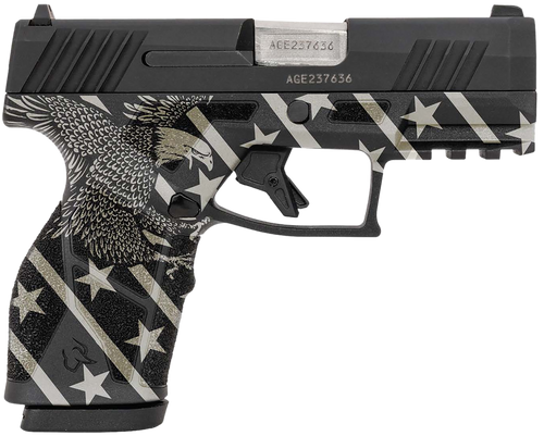 Taurus GX2 9mm, 3.38" Barrel, Matte Black and White, Custom Eagle Engraving, White Dot Front, Drift Rear, 2x13rd Mags