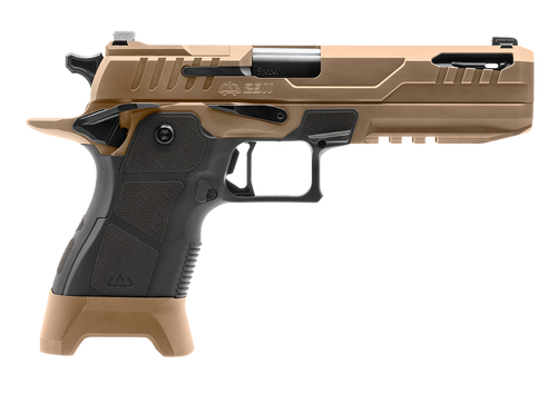 OA Defense 2311 Pro 9mm, 5" Ported Barrel, Desert Tan, Black Grip, Ext Mag Release, Tritium, 4 Optic Plates, Case, 5x21rd AMAG Mags