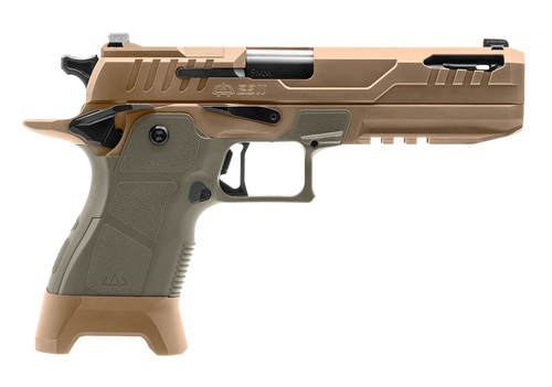 OA Defense 2311 Pro Kit 9mm, 5" Ported Barrel, Desert Tan, Sage Grip, Ext Mag Release, Tritium, 4 Optic Plates, Case, 5x21rd AMAG Mags