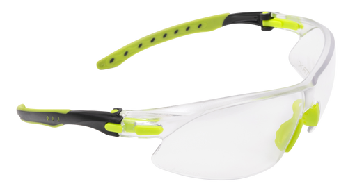 Allen ULTRX Keen Safety Glasses, Compact, Anti-fog/Anti-scratch, Black/Lime Green Frame, Clear Lens