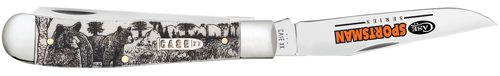 Case Sportsman Trapper 3.24" Clip/3.27"Spey Folding Plain Mirror Polished Tru-Sharp SS Blade, Bear Wildlife Engraving Natural Bone Handle