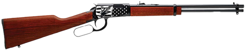 Rossi Rio Bravo 22 LR 15rd,18" Black Polished Alloy Steel Barrel, Black Engraved Flag & Eagle Alloy Steel Receiver, Hardwood Fixed Stock