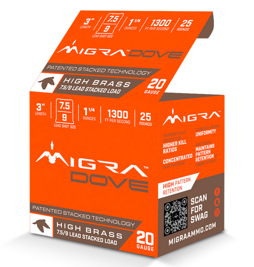 Migra Ammunitions Dove 20 Gauge 3" 1 1/4oz 7.5/9Shot 25rd Box