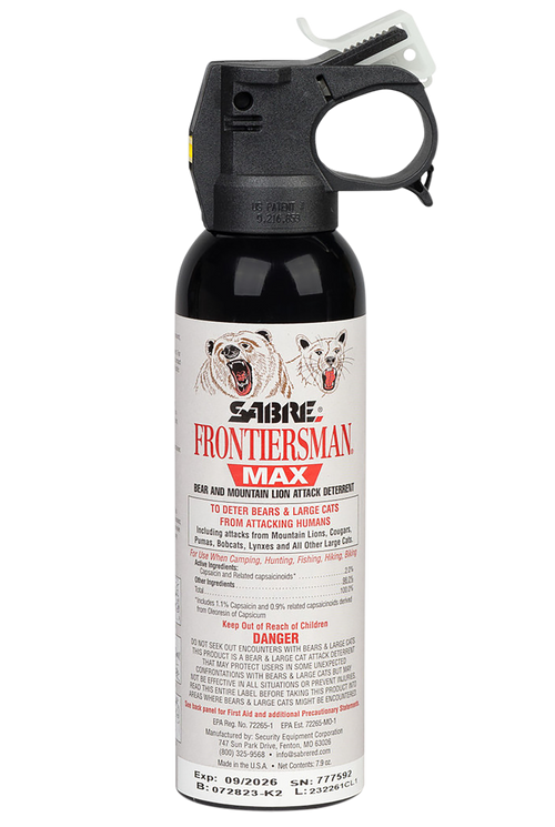 Sabre Frontiersman Max, Bear and Mountain Lion Spray, 7.9 Ounces, Black, Glow in the Dark Safety
