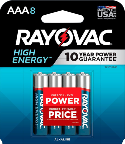 Rayovac AAA HIGH ENREGY Alkaline Batteries Silver/Blue 1.5 Volts 1,123 mAh (8) Single Pack