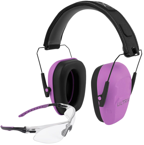 [026509078029] Allen ULTRX Hearing and Eye Combo, Shield Passive Earmuff, NRR 23dB, Plum, Anti-Fog/Anti-Scratch Shooting Glasses, Clear, ANSI Z58 and CE EN-Rated
