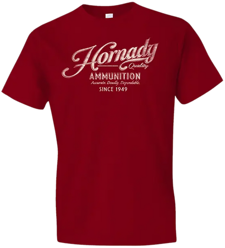 [784802318746] Hornady Gear Vintage Script Red Cotton Semi-Fitted XL
