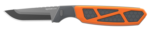 [743404802527] Outdoor Edge Razor APX, Fixed Blade Knife, Plain Edge, 2.5" Blade Length, Includes (5) 5 Drop Point Blades, Matte Finish, Orange Titanium Coated Removeable Blade Storage Scales