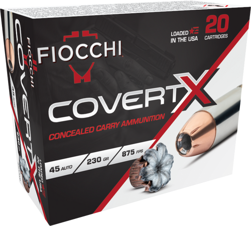 [762344713830] Fiocchi Ammunition COVERT X, 45 ACP, 230gr, Jacketed Hollow Point, 20rd Box