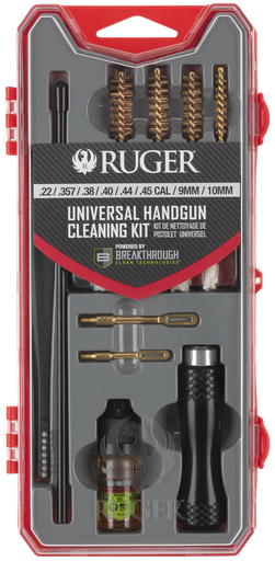 [026509081043] Allen Ruger Universal Handgun Cleaning Kit, For Calibers .22-.45, Red and Gray