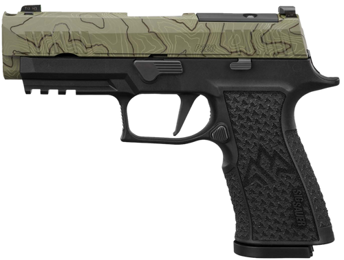 [798681692729] Sig P320 XTEN Endure Comp 10mm, 3.8" Ported Barrel, Cerakote Moss Green Laser Etched Slide, Black Frame, Optics Ready, XRAY3 Sights, 3x15rd Mags