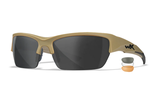 [712316090612] Wiley X Valor Medium Smoke Gray/Clear/Light Rust Lens Polycarbonate Matte Tan Frame