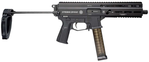 [197892004831] Grand Power Striborg SP45A3 45 ACP, 8" Threaded Barrel, Black, Picatinny Rail, PDW Tailhook Brace, Thread Protector, 20rd