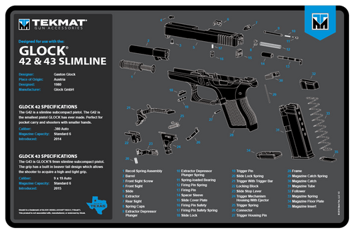 [888151040805] TekMat Glock 42/43 Cleaning Mat Black/Blue/White Rubber 11" x 17"