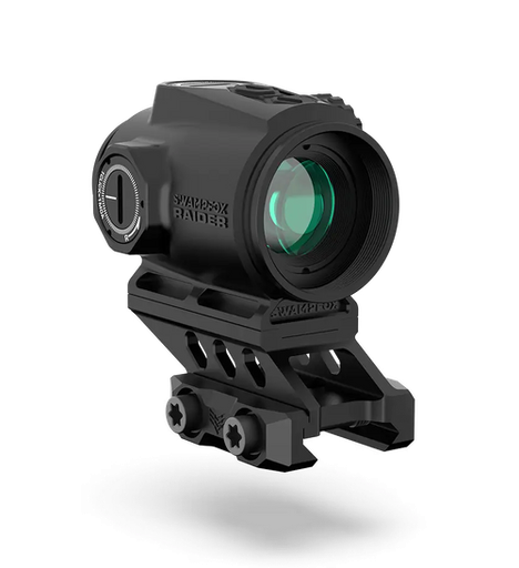 [889157002446] Swampfox Optics Raider Micro Prism Black 1x 20mm Tube Bullet Rise Compensation Reticle Green Laser