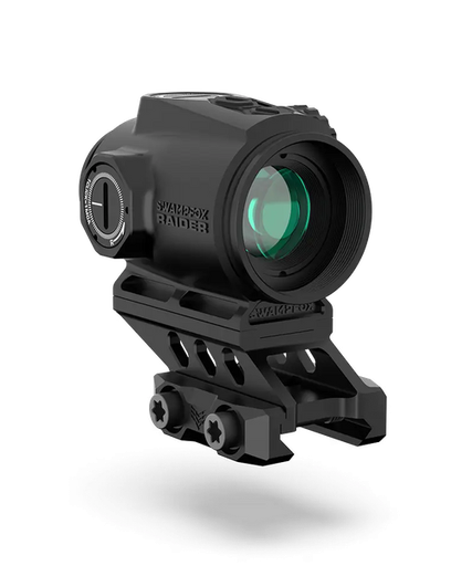 [889157002712] Swampfox Optics Raider Micro Prism Black 1x 20mm Tube 6 MOA Green Dot Reticle Green Laser