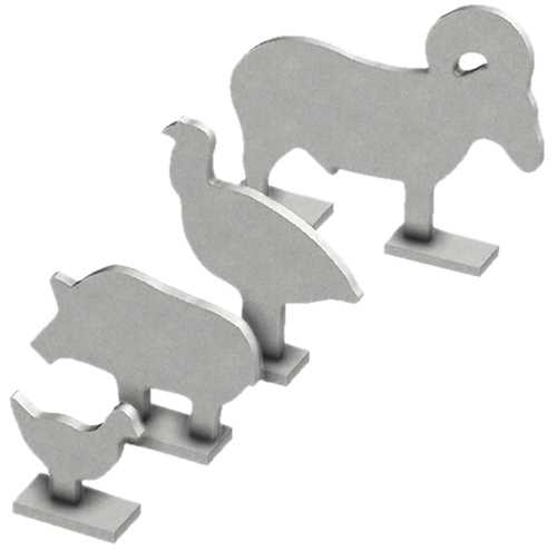 [888151060308] Birchwood Casey Silhouette Knock Over Targets, 1/4" Steel Targets, 1/5 Scale, (4) Piece Set, Silver