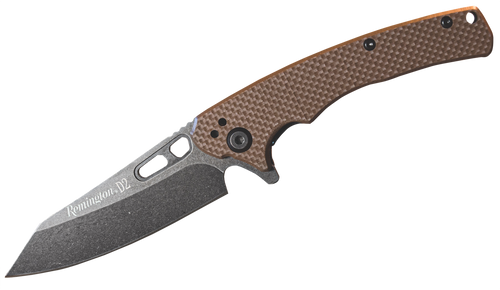 [047700156644] Remington EDC Caping Folding Caper Stonewashed D2 Steel Blade Tan G10 Handle Includes Pocket Clip