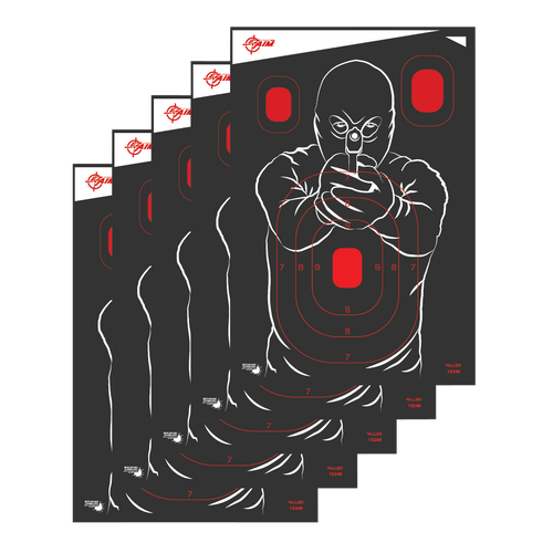 [026509046721] EZ-Aim Splash Reactive Target Bad Guy Silhouette Hanging Handgun 12" x 18" Black/Red Yellow 5 Pack