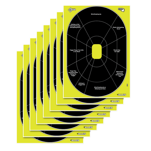 [026509046547] EZ-Aim Splash Training Target Oval Paper Hanging Handgun 12" x 18" Black/Yellow 8 Per Pkg