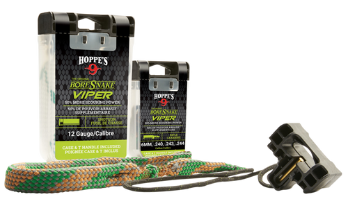 [026285001334] Hoppe's BoreSnake Viper Den with Bronze Bristles, Brass Weight, Pull Handle Lid & Large 160X Tail Surface Area for 6mm, 240, 243 & 244 Caliber Rifles