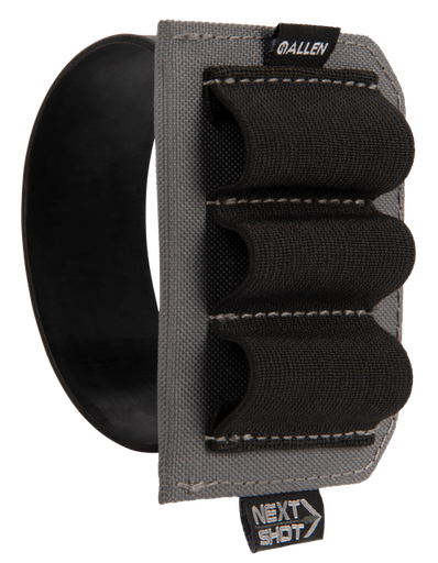 [026509008859] Allen Next Shot Carrier Black/Gray Silicone Band Multi-Gauge Capacity 3 Shotshells Shotgun Buttstock Mount