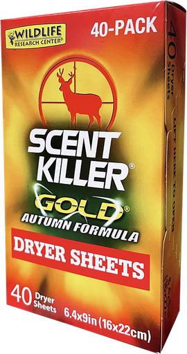 [024641012833] Wildlife Research Scent Killer Gold Autumn Dryer Sheets Odor Eliminator 40 Pack