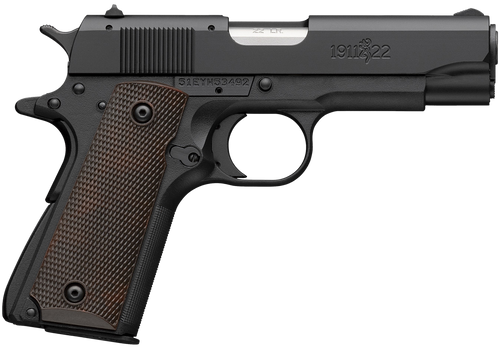 [023614864943] Browning 1911-22 A1 Compact Frame 22 LR 10rd,3.63" Stainless Steel Barrel, Matte Black Serrated Slide, Matte Black Aluminum Frame, Brown Composite Grip