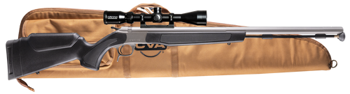 [043125320509] CVA Optima Scope Package 50 Caliber 26" Stainless Fluted Barrel, Drilled & Tapped Stainless Steel Receiver, Fixed Black Stock, Konus 3-9x40mm BDC,  Case, Aerolite Bullets