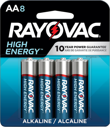 [012800517725] Rayovac AA HIGH ENERGY Alkaline Batteries Silver/Blue 1.5 Volts 2,700 mAh (8) Single Pack
