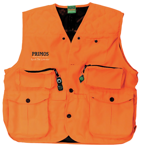 [010135657017] Primos Gunhunter's Hunting Vest Medium Blaze Orange Features Compass & LED Light