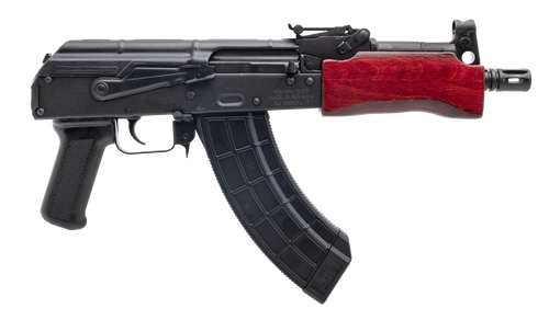 [787450951839] Century Romanian Mini Draco AK Pistol 7.62x39mm, 7.75" Threaded Barrel, Black, Red Wood Handguard, 30rd